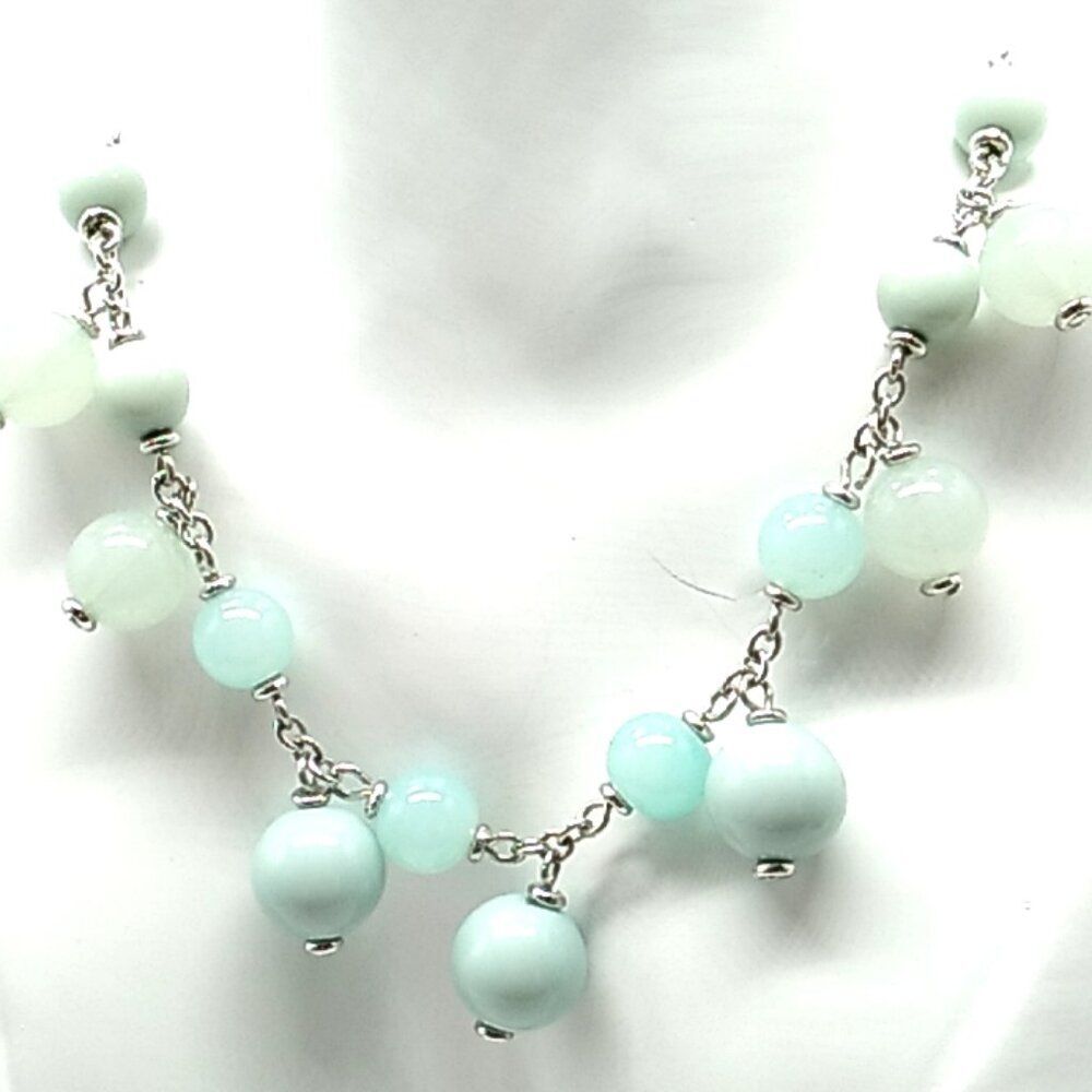 Banana Republic Necklace Silver Tone w/ Pastel Blue Green Hard Plastic Beads